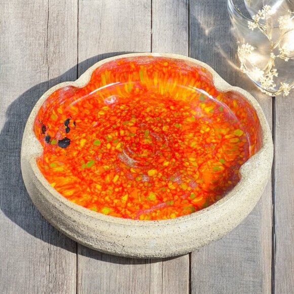 Hand Made Studio Art Pottery Ashtray Trinket Dish Folded Edges Artist Signed VTG - Picture 1 of 12